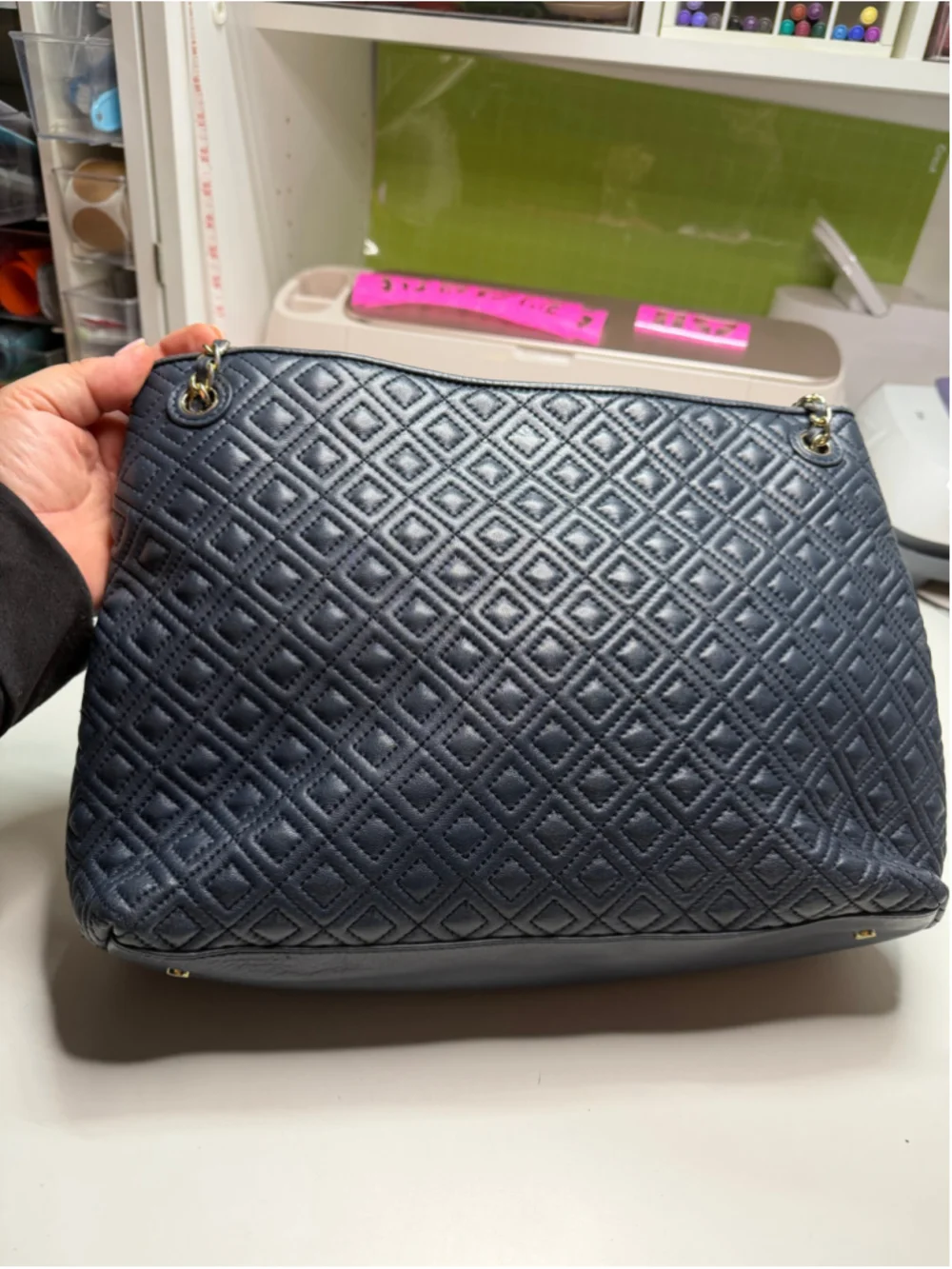 Women's Tory Burch Navy Quilted Leather Shoulder Bag One Size